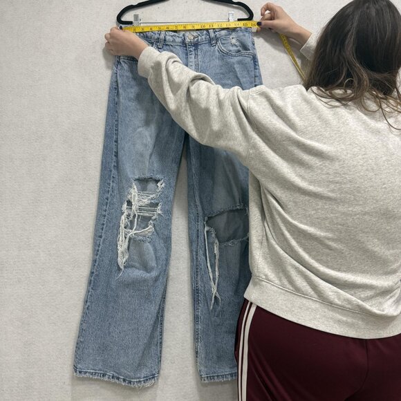 Flying Monkey Jeans Womens 31 Light Wash Icon Wide Leg Distressed Ripped - Picture 2 of 10